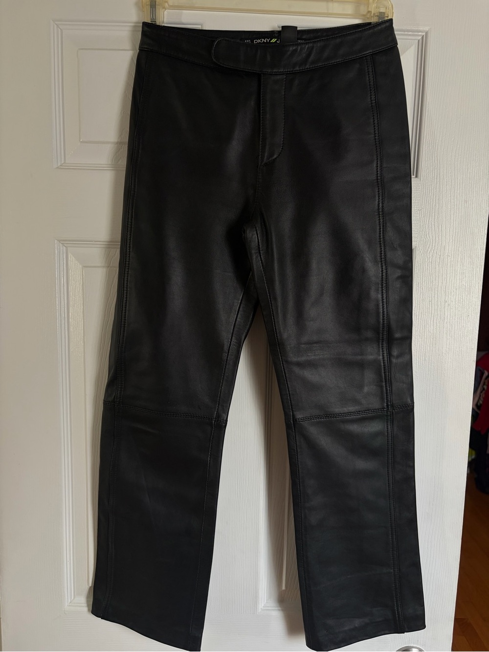 DKNY Black Straight-Leg Leather Jeans